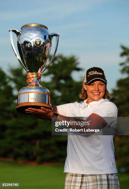 Katherine Hull of Australia lifts the winner's trophy after winning the CN Canadian Women's Open at the Ottawa Hunt and Golf Club on August 17, 2008...