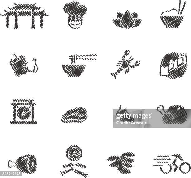 chinese food & kultur 1 / / scribble serie - schweinefleisch süßsauer stock-grafiken, -clipart, -cartoons und -symbole