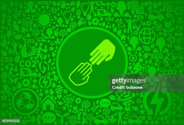 black and white hands touching environment green vector icon pattern - two gears stock illustrations
