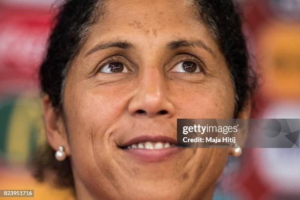 Head Coach Steffi Jones of Germany looks on during a press conference prior the Quarter Final on July 28, 2017 in Rotterdam, Netherlands.