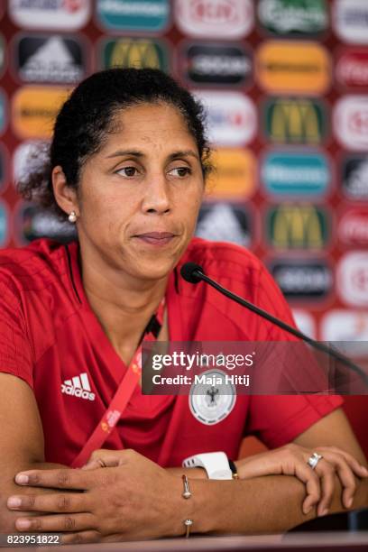 Head Coach Steffi Jones of Germany speaks during a press conference prior the Quarter Final on July 28, 2017 in Rotterdam, Netherlands.