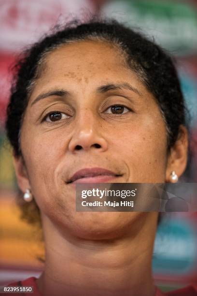 Head Coach Steffi Jones of Germany looks on during a press conference prior the Quarter Final on July 28, 2017 in Rotterdam, Netherlands.