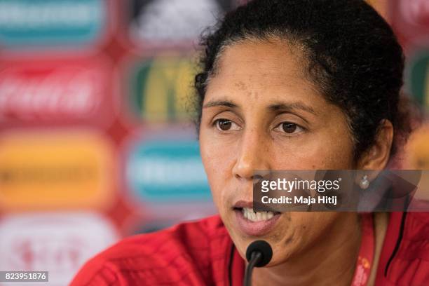 Head Coach Steffi Jones of Germany speaks during a press conference prior the Quarter Final on July 28, 2017 in Rotterdam, Netherlands.