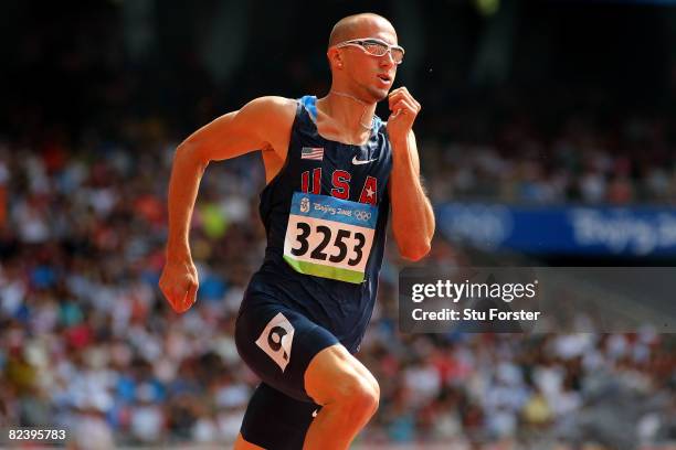 Jeremy Wariner of the United States competes in the Men's 200m Heats at the National Stadium on Day 10 of the Beijing 2008 Olympic Games on August...