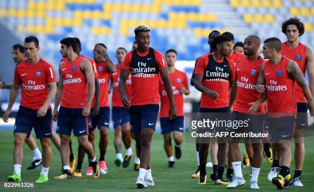 Paris Saint-Germain's players attend a training session at the Grand Stade in Tangiers on July 28, 2017 on the eve of the French Trophy of Champions...