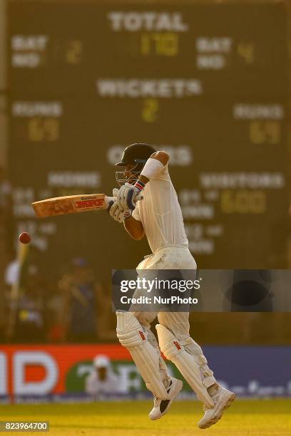 Indian cricket captain Virat kohli plays a shot during the 3rd Day's play in the 1st Test match between Sri Lanka and India at the Galle cricket...