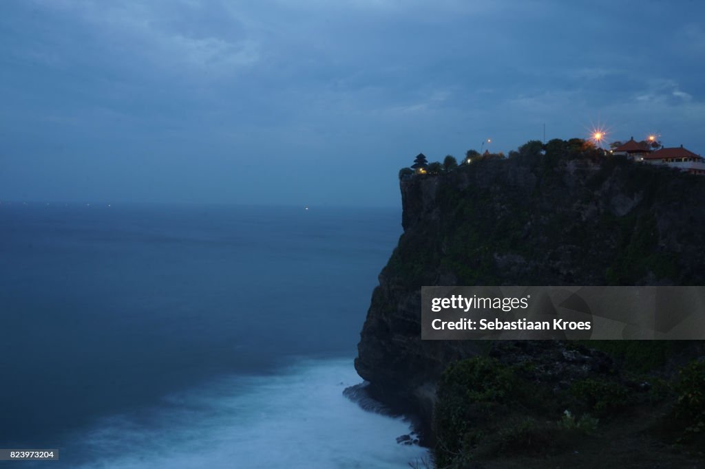 Long Exposure, Cliff and Temple at Uluwata, Dusk, Bali, Indonesia