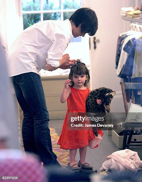 Suri Cruise and mother Katie Holmes visit Bonpoint childrens store in West Village on August 17, 2008 in New York City.