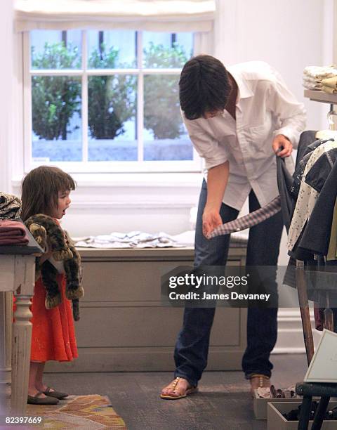 Suri Cruise and mother Katie Holmes visit Bonpoint childrens store in West Village on August 17, 2008 in New York City.