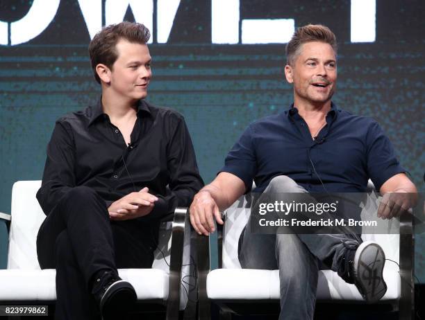 Matthew Lowe and executive producer Rob Lowe of 'The Lowe Files ' speak onstage during the A+E portion of the 2017 Summer Television Critics...