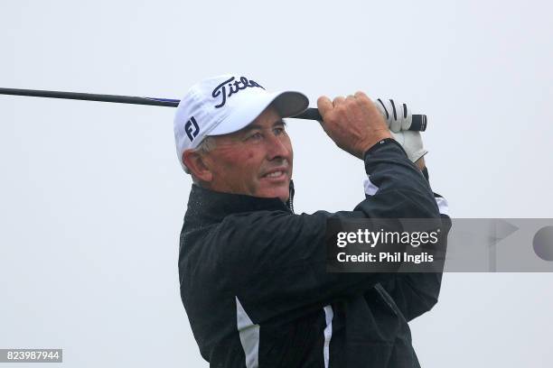 David Mckenzie of Australia in action during the second round of the Senior Open Championship presented by Rolex at Royal Porthcawl Golf Club on July...