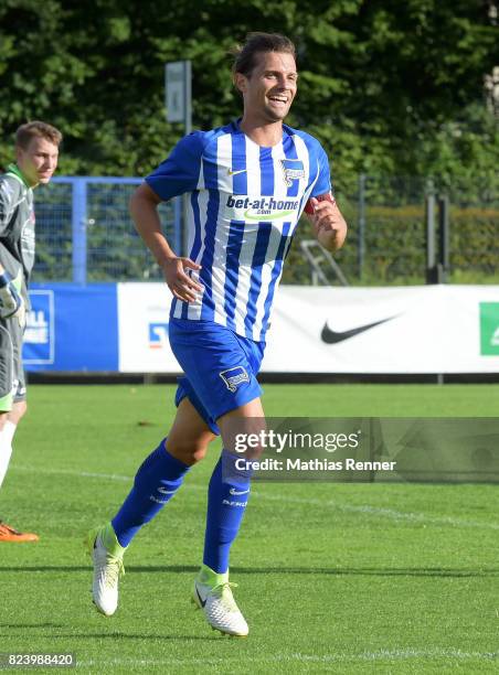 Valentin Stocker of Hertha BSC celebrates the goal during the test match between Hertha BSC and Club Italia Berlino on july 28, 2017 in Berlin,...