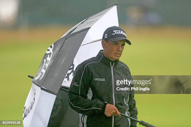 Tom Pernice Jnr of United States in action during the second round of the Senior Open Championship presented by Rolex at Royal Porthcawl Golf Club on...