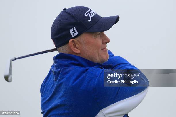 Roger Chapman of England in action during the second round of the Senior Open Championship presented by Rolex at Royal Porthcawl Golf Club on July...