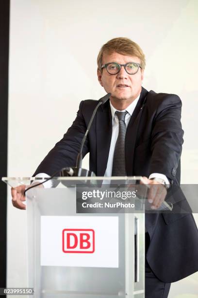 Deutsche Bahn Infrastructure Manager Ronald Pofalla is pictured during a news conference regarding the future opening of the high speed connection...