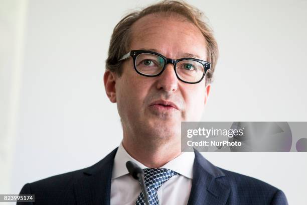 German Transport Minister Alexander Dobrindt is pictured during a news conference regarding the future opening of the high speed connection Berlin -...