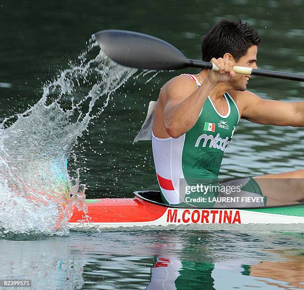 Mexico's Manuel Cortina competes in the kayak K1 flatwater race at the Shunyi Rowing and Canoeing Park during the 2008 Beijing Olympic Games in...