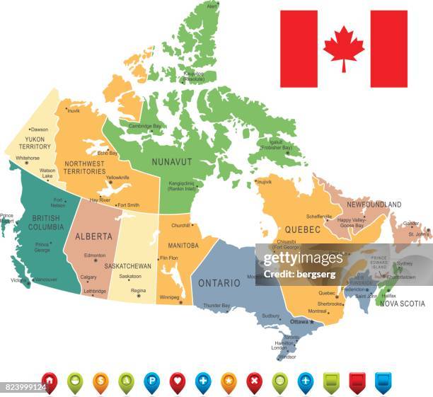 vintage map of canada - ontario canada flag stock illustrations