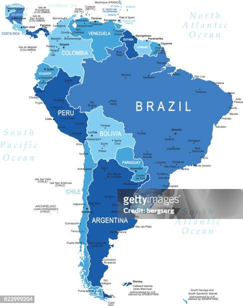 blue map of south america - south america stock illustrations
