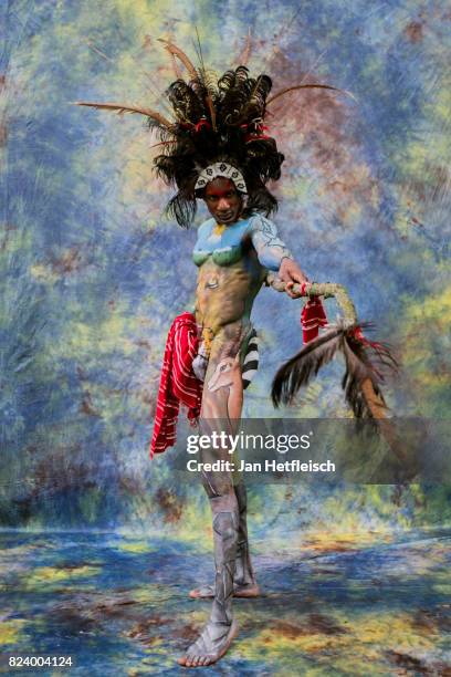 Model poses for a picture during the 20th World Bodypainting Festival 2017 on July 28, 2017 in Klagenfurt, Austria.