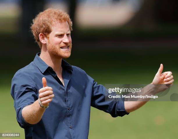 Prince Harry during a visit to a StreetGames 'Fit and Fed' summer holiday activity session in Central Park, East Ham on July 28, 2017 in London,...