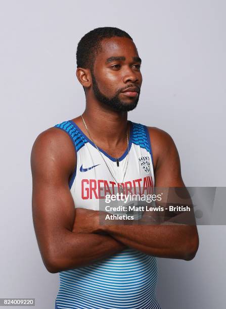 Delano Williams of the British Athletics team poses for a portrait during the British Athletics Team World Championships Preparation Camp July 28,...