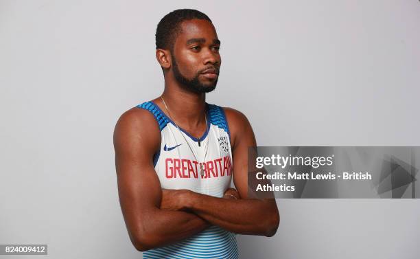 Delano Williams of the British Athletics team poses for a portrait during the British Athletics Team World Championships Preparation Camp July 28,...