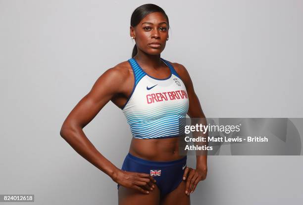 Perri Shakes-Drayton of the British Athletics team poses for a portrait during the British Athletics Team World Championships Preparation Camp July...