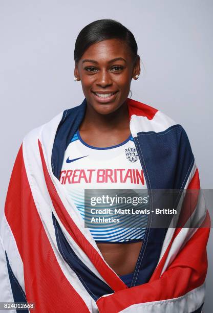 Perri Shakes-Drayton of the British Athletics team poses for a portrait during the British Athletics Team World Championships Preparation Camp July...