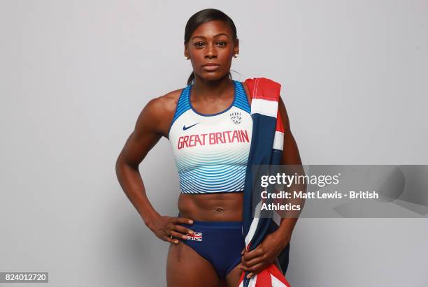 Perri Shakes-Drayton of the British Athletics team poses for a portrait during the British Athletics Team World Championships Preparation Camp July...