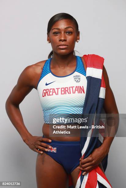 Perri Shakes-Drayton of the British Athletics team poses for a portrait during the British Athletics Team World Championships Preparation Camp July...