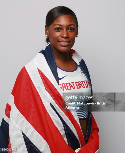 Perri Shakes-Drayton of the British Athletics team poses for a portrait during the British Athletics Team World Championships Preparation Camp July...