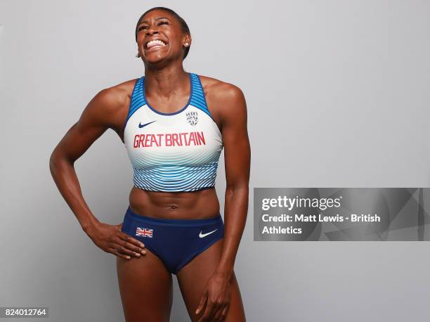 Perri Shakes-Drayton of the British Athletics team poses for a portrait during the British Athletics Team World Championships Preparation Camp July...