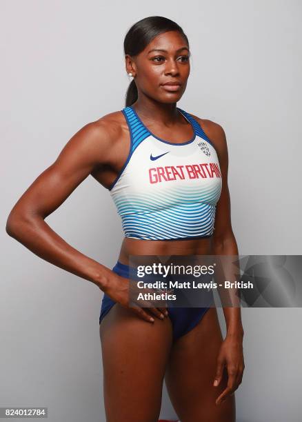 Perri Shakes-Drayton of the British Athletics team poses for a portrait during the British Athletics Team World Championships Preparation Camp July...