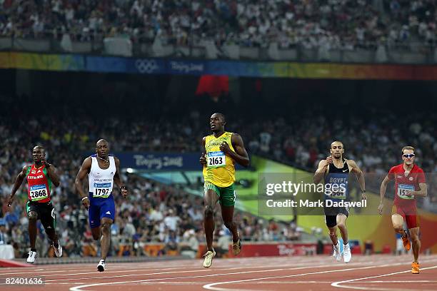 Kim Collins of Saint Kitts and Nevis, Marlon Devonish of Great Britain, Usain Bolt of Jamaica, Amr Seoud of Egypt and Angel David Rodriguez of Spain...