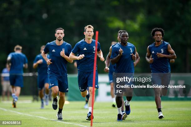 Mattia De Sciglio , Stephan Lichtsteiner, Kwadwo Asamoah and Juan Cuadrado during the morning training session on July 28, 2017 in Boston City.