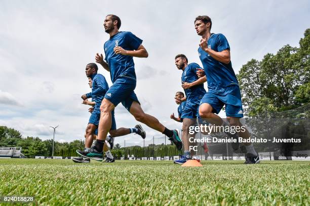 Douglas Costa , Giorgio Chiellini , Andrea Barzagli during the morning training session on July 28, 2017 in Boston City.