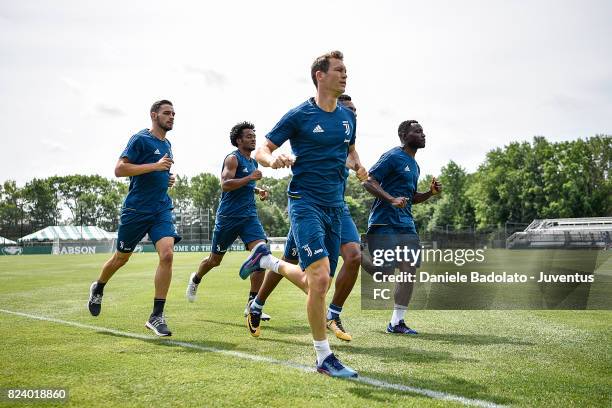 Mattia De Sciglio , Juan Cuadrado , Stephan Lichtsteiner and Kwadwo Asamoah during the morning training session on July 28, 2017 in Boston City.