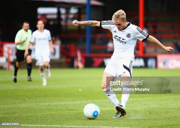 Bobby-Joe Taylor of Aldershot Town scores his teams first goal during the Pre-Season Friendly match between Aldershot Town and AFC Wimbledon on July...