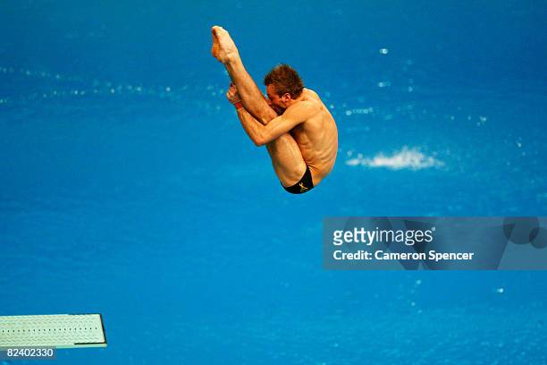 Matthew Mitcham of Australia competes in the Men's 3m Springboard Preliminary held at the National Aquatics Center on Day 10 of the Beijing 2008...