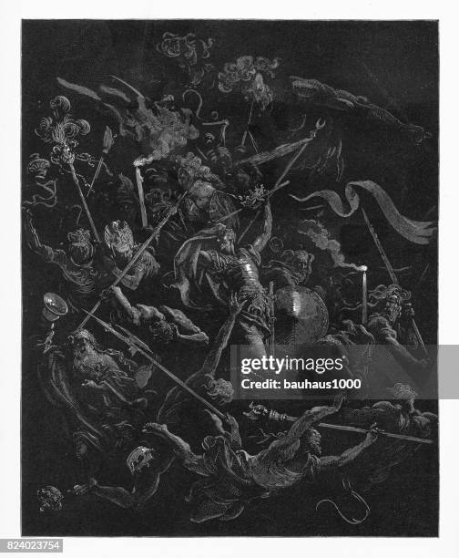 embryonen und idioten, feinde und brüder, himmlische hände viktorianischen gravur, 1885 - adam bibelfigur stock-grafiken, -clipart, -cartoons und -symbole