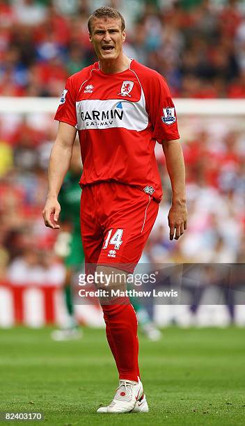 Robert Huth of Middlesbrough in action during the Barclays Premier League match bewteen Middlesbrough and Tottenham Hotspur at the Riverside Stadium...