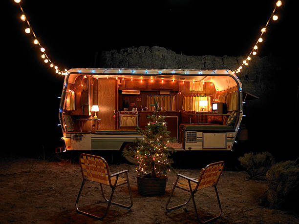 trailer at night with christmas decorations