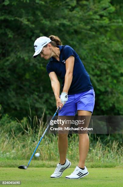 Cindy LaCrosse hits a drive during the second round of the Marathon Classic Presented By Owens Corning And O-I held at Highland Meadows Golf Club on...