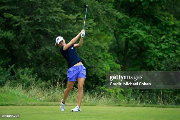 Cindy LaCrosse hits a drive during the second round of the Marathon Classic Presented By Owens Corning And O-I held at Highland Meadows Golf Club on...