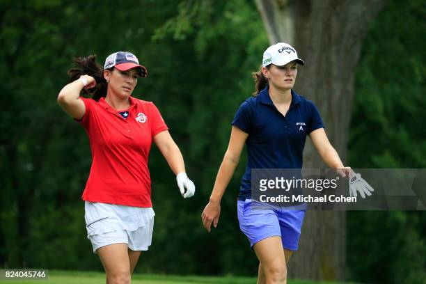 Rachel Rohanna and Cindy LaCrosse walk the fairway during the second round of the Marathon Classic Presented By Owens Corning And O-I held at...