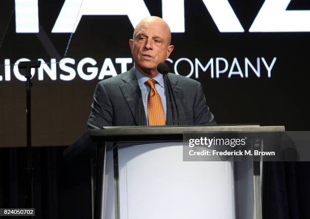 Of Starz Chris Albrecht speaks onstage during the Starz portion of the 2017 Summer Television Critics Association Press Tour at The Beverly Hilton...