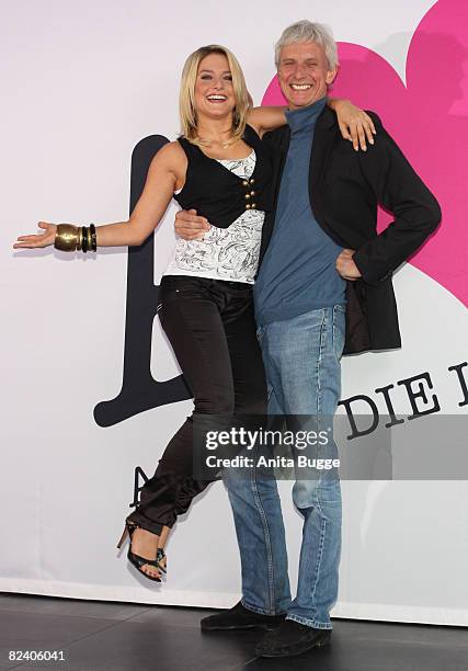 Actress and singer Jeanette Biedermann and actor Mathieu Carriere attend a photocall to the new German television SAT.1 telenovela 'Anna und die...