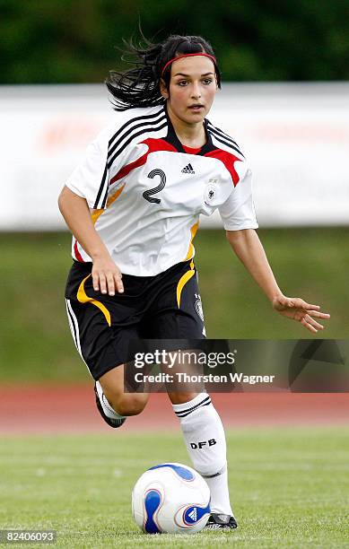 Annika Ernst of Germany runs with the ball during the Women U15 international friendly match between Germany and Scotland at the Mons Tabor stadium...