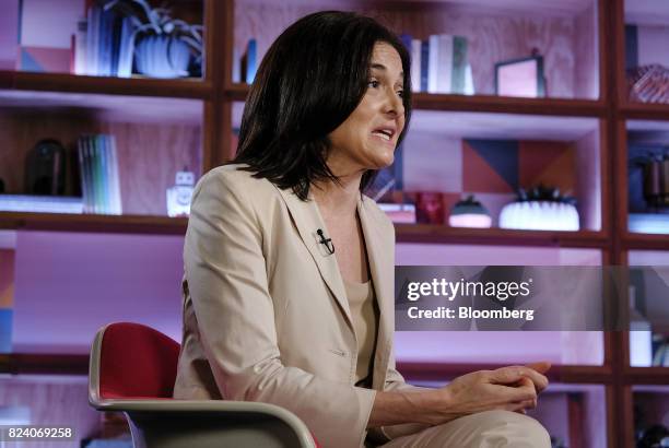 Sheryl Sandberg, chief operating officer of Facebook Inc., speaks during a Bloomberg Studio 1.0 television interview at Facebook headquarters in...